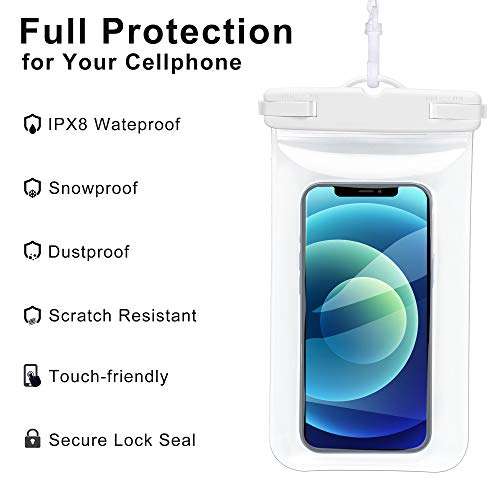 AINOYA Universal Waterproof Case 2 Pack, IPX8 Waterproof Phone Pouch Compatible with iPhone 12 Pro Max/Galaxy s21 Ultra/Pixel 5a /oneplus 9 pro up to 7" (White) 4