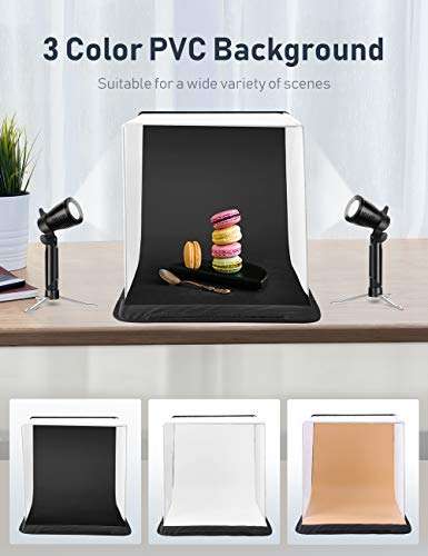 ESDDI Photo Light Box Photography 16x16/40x40cm Portable Table Top Lighting Shooting Tent Kit Foldable Cube with 2x20 Led Lights 3 Color Backdrop for Jewellery Product Advertising 5