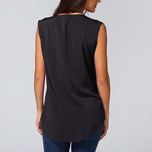 Women Tops Summer V- Neck Zipper Plain T Shirts Long Sleeve Short Sleeve Sleeveless Casual Loose Blouses D-Black 3