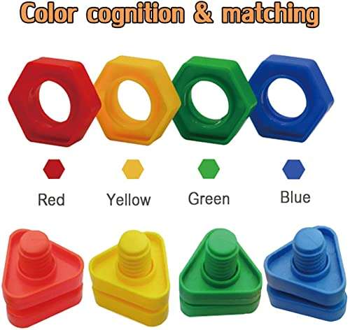 Preschool Big Size Nuts and Bolts Blocks for Kids and Toddlers - Shape and Colour Matching Screw Educational Montessori Building Construction Toy Matching Activities for 3 4 5 6 Year Old Boy and Girl 5