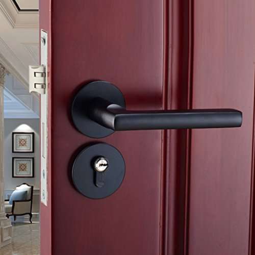 YFMMM European Interior Swing Door Handle Latch Kit Hotel Durable Silent Mechanical Door Hardware Security Wood Door Handle Lock 3