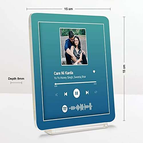 Giftcart Personalised Spotify Favourite Song Plaque Blue |Music Photo Plaque Scan Photo Spotify Plexiglas Personalized Song Album Display Gift 5