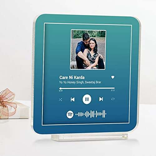 Giftcart Personalised Spotify Favourite Song Plaque Blue |Music Photo Plaque Scan Photo Spotify Plexiglas Personalized Song Album Display Gift 2