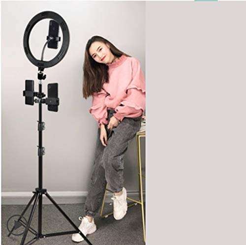 Ring Fill Light Fashion Anchor Online Live Camera Video Selfie Beauty 26Cm Ring Light Ring + 2.1M Bracket + 3 Mobile Phone Locations SZWHO (Color : -, Size : -) 2