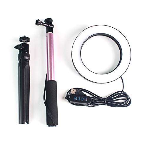 YESBAY Dimmable LED Phone Camera Selfie Ring Makeup Flash Light Lamp with Stand Tripod for Smartphone YouTube Self-Portrait Video Shooting Pink 16cm 4