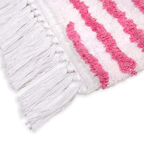 95 Threads Cotton Tufted Bath/Striped Super Absorbent Non Slip Bath Mat Bathroom Rugs for Home / Livingroom / Bedroom (White-Pink, 20X30 Inch) 4