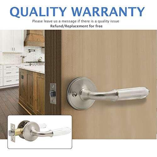Interior Door Knobs Handles Modern Glass Door Knobs Passage Door Levers with Contemporary Satin Nickel Finish, Keyless Drop Door Handlesets for Hallway Closets, Reversible Handing - 2 Pack 5