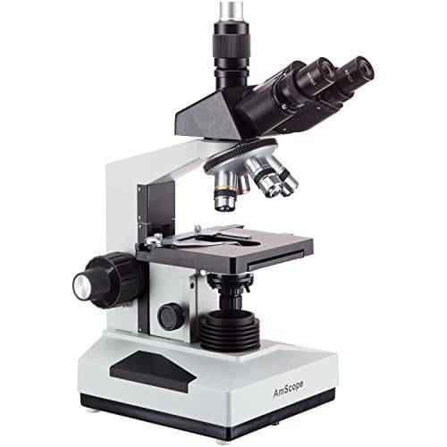 AmScope T490B-MT Digital Compound Trinocular Microscope, WF10x and WF20x Eyepieces, 40X-2000X Magnification, Brightfield, Halogen Illumination, Abbe Condenser, Double-Layer Mechanical Stage, Sliding Head, High-Resolution Optics, Includes 1.3MP Camera with Reduction Lens and Software 4