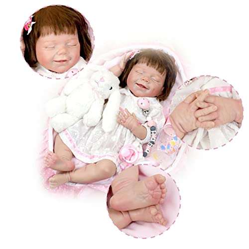 Lifelike Reborn Baby Dolls - Handmade Realistic Silicone Newborn Baby Dolls Silky Smooth Skin Sleeping Smile Real Life Baby Girls Dolls with Toy Accessories Gift Set for Kids Age 3+ & Collection 4