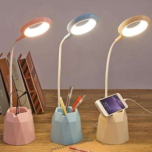Flashes Table lamp Rechargeable Flexible USB Table Lamp Brightness Controllable Three-Touch Dimming Storage Pen Phone Holder Touch Ring Light (Body Color : 03) Ringlight Flashes ( Color : Blue ) 4