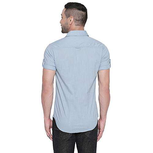 MUFTI Sky Solid Turn Up Half Sleeved Shirt 5