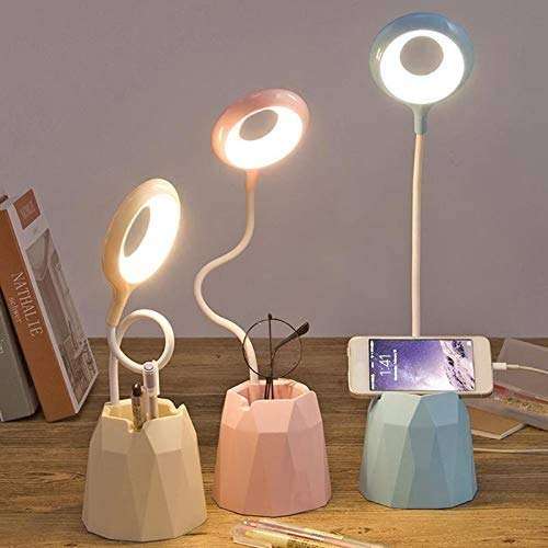 Flashes Table lamp Rechargeable Flexible USB Table Lamp Brightness Controllable Three-Touch Dimming Storage Pen Phone Holder Touch Ring Light (Body Color : 03) Ringlight Flashes ( Color : Blue ) 6