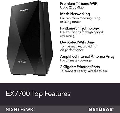 NETGEAR Mesh WiFi Extender - Covers up to 2000 sq ft and 40 Devices with AC2200 Tri-Band Wireless Signal Booster and Repeater (Upto 2200 Mbps), Plus Mesh Smart Roaming with India Plug (EX7700) 6