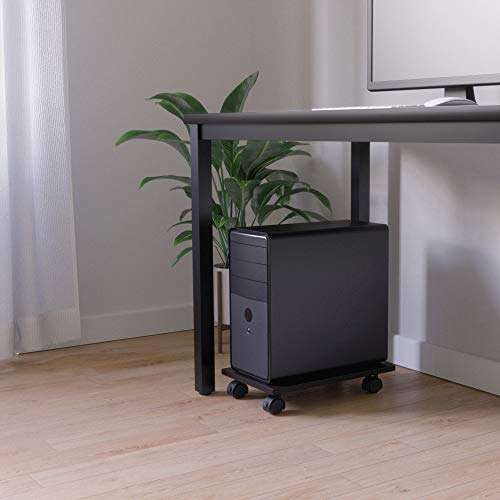 BESTIER Computer Tower Stand CPU Stand Cart with Protective Sides CPU Holder with 4 Caster Wheels Under Desk (Brown) 3