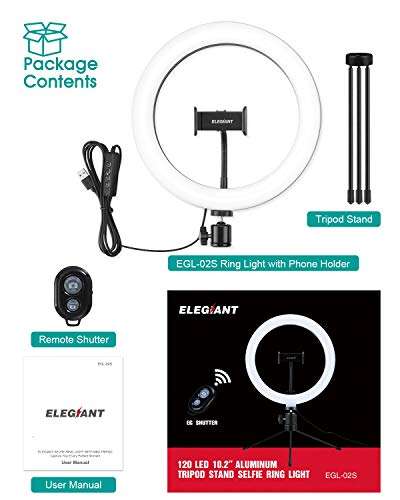 ELEGIANT 10.2 Selfie Ring Light with Tripod Stand, Ring Light with Cell Phone Holder with Remote Ringlight 3 Modes & 11 Brightness for Live Stream Makeup YouTube Tiktok Photography Video Conference 5