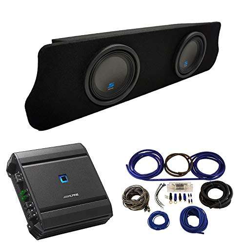 Compatible with 1994-2004 Ford Mustang Coupe Alpine Type S S-W10D2 Dual 10" Custom Sub Box Enclosure with S-A60M Amplifier & 4GA Amp Kit 2