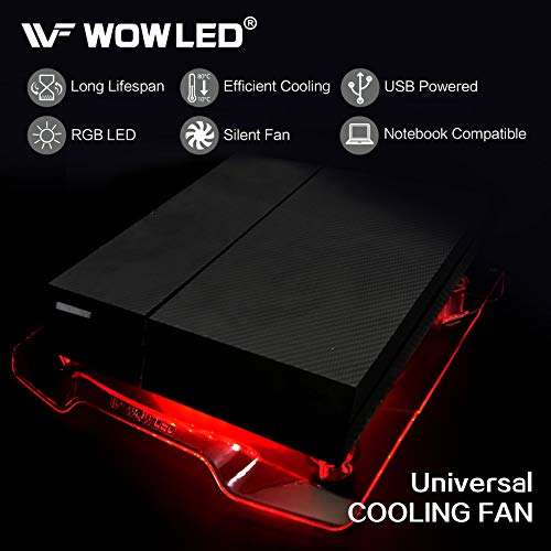 WFPOWER Upgrade USB RGB LED Cooler Cooling Fan Stand, Wireless Remote Controller RF, Multi-color LED Light Accessories for PS4 PS4 Pro, PS4 Slim, XBOX One X, Notebook, Laptop, Gaming Consoles 5