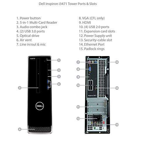 Dell Inspiron i3471 Small Desktop - 9th Gen Intel Core i3-9100 Quad-Core up to 4.20GHz, 8GB DDR4 Memory, 256GB SSD + 2TB SATA Hard Drive, Intel UHD Graphics 630, DVD-RW Drive, Windows 10 Pro (64-bit) 5