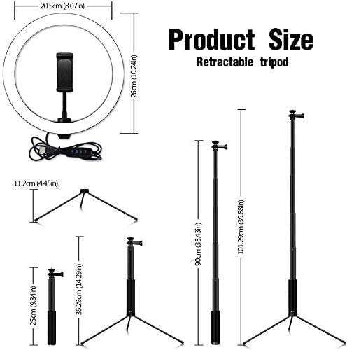 Nlisse 10 Mini Selfie Ring Light Led Camera Ringlight with Adjustable Brightness Adjustable Tripod Stand for Video Photography Makeup Live Streaming 3