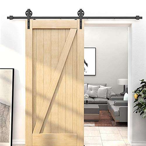 Enweonga Black Sliding Barn Door Hardware Track Kit, Sliding Track Roller Hangers for Single Doors, Mute, Durable,59.05in 6