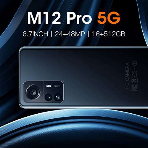 M12 Pro 24MP Three Camera with AI Dual SIM Face Unlock Smartphone 6.7 Inch HD Mobile Phone Android 10 16 GB of RAM and 512 GB of Internal Memory Expandable 5G Smartphone Face ID,Gold 3