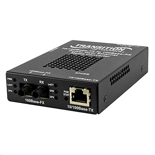 Transition Networks SPOEB1011-105-NA 10/100/1000BTX RJ45 PoE to 100Base-FX MM St 2KM 2