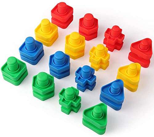 Preschool Big Size Nuts and Bolts Blocks for Kids and Toddlers - Shape and Colour Matching Screw Educational Montessori Building Construction Toy Matching Activities for 3 4 5 6 Year Old Boy and Girl 3