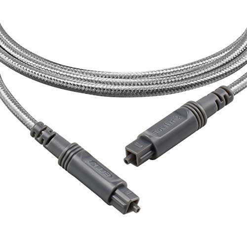 Digital Optical Audio Cable Toslink Ultra Durable Nylon Braided Jacket Slim Flexible Fiber Optic Cord for Home Theater, Sound bar,TV,PS4,Xbox (6.6ft/2m Grey) 3