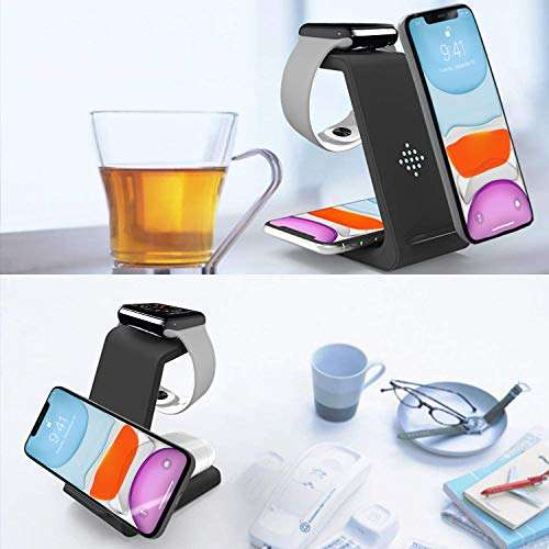 Wireless Charger,ZHIKE 3 in 1 Qi-Certified 10W Fast Charging Station for Apple iWatch Series 6/5/4/3/2/1,AirPods,Wireless Charging Stand Compatible with iPhone 11 Series/XS MAX/XR/Samsung?With A Plug? 5