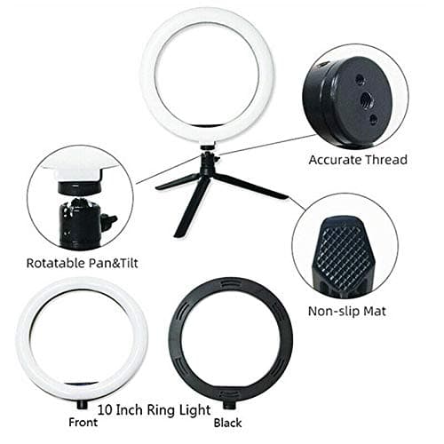 Huaze 10 Selfie Ring Light with Tripod Stand & Cell Phone Holder for Live Stream/Makeup, Mini Led Camera Ringlight for YouTube Video/Photography 5