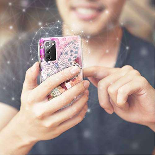 Compatible with Samsung Note 20 Case, Clear Galaxy Note 20 5G Case with Butterfly Pink Love Design Inside for Women Girls, Slim Dual Layer Shockproof Phone Cases for Samsung Galaxy Note 20 5G 6.7 4