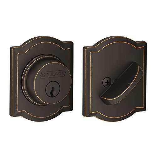 Schlage FE595 CAM 716 Acc Camelot Keypad Entry with Flex-Lock and Accent Levers, Aged Bronze & Lock Company Single Cylinder Deadbolt with Camelot Trim, Aged Bronze (B60 N CAM 716) 5