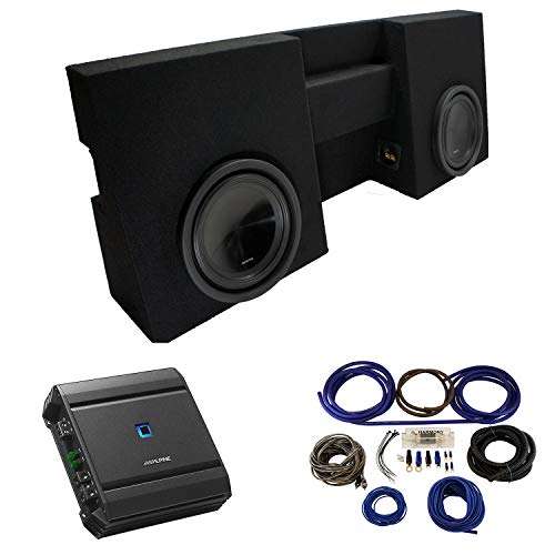 Compatible with 2005-2015 Toyota Tacoma Double Cab Truck Alpine SWT-10S4 Dual 10" Sub Box Enclosure with S-A60M Amplifier & 4GA Amp Kit 2