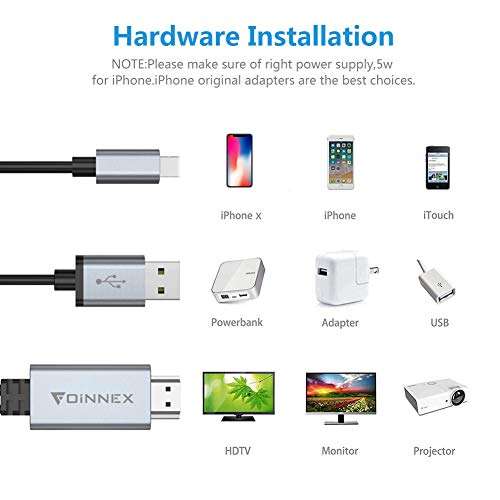 HDMI Cable Compatible for iOS Devices to TV/Monitor, Lighting to HDMI 1080P Digital AV Adapter Cord 6FT, Compatible for iPhone Xs/XS Max/XR/X/8/7/6/Plus/5 i-Pad iPod to Projector 3