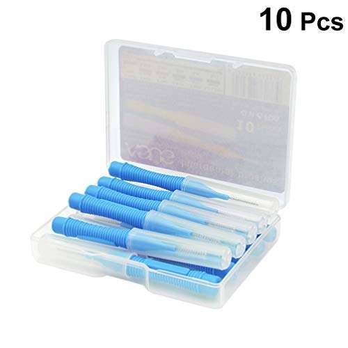 HEALLILY Interdental Brush Cleaner Interdental Slim Brush Toothpick Tooth Flossing Head Oral Dental Care Supplies 10pcs (Blue) 3
