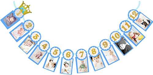 AMFIN® First Year Birthday Photo Banner / Monthly Photo Banner (12 Months) - Blue 6