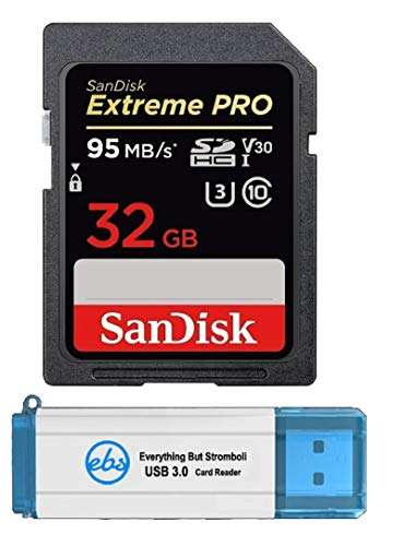 SanDisk 32GB SD Extreme Pro Memory Card Works with Fujifilm GFX 100S, X-E4, X-S10 Digital Camera 4K Class 10 (SDSDXXG-032G-GN4IN) Bundle with (1) Everything But Stromboli 3.0 SDHC Memory Card Reader 2
