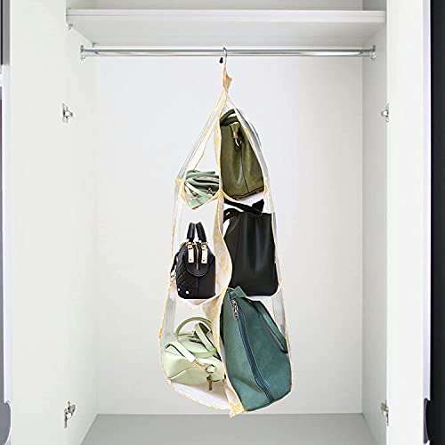 Pink pari 6 Pocket Large Clear Purse Handbag Hanging Storage Bag Organizer Closet Tidy Closet Organizer Wardrobe Rack Hangers Holder for Fashion Handbag Purse 3