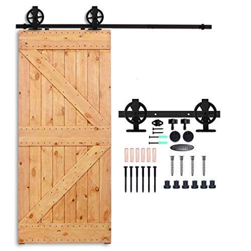 CCJH 9FT Heavy Duty Sliding Barn Wood Door Hardware Kit - Smoothly and Stable - Easy Installation - Fit 54 Single Door Panel(Big Wheels T Shaped) 2