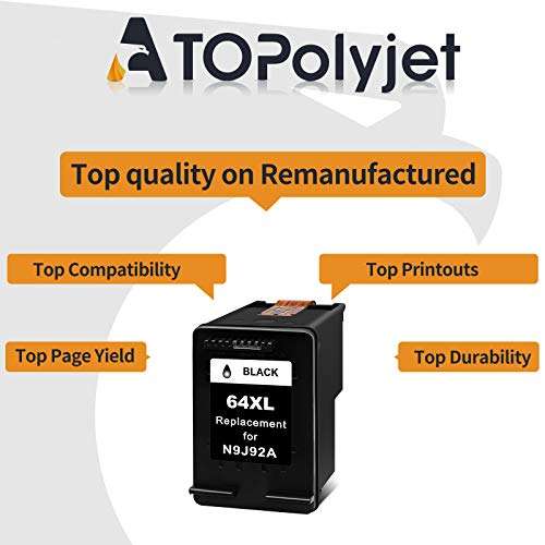 ATOPolyjet Remanufactured Replacement for HP 64XL 64 Black Ink Cartridges (N9J91AN) Used for HP Envy Photo 6252 6255 6258 7858 7155 7158 7164 7800 7855 7120 6220 6232 7132 7820 7830 7130 7864 Printer 5