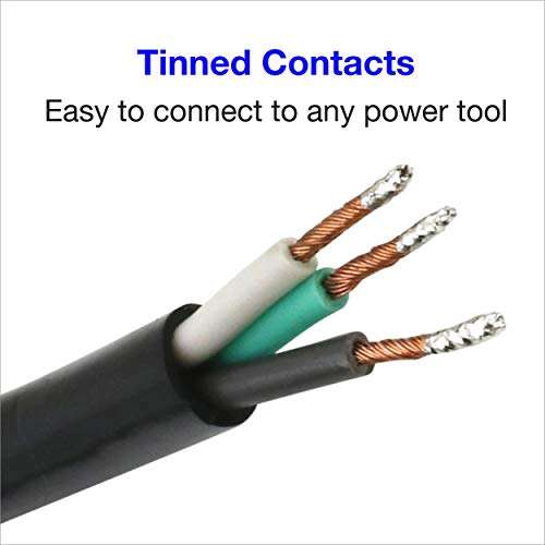 Clear Power 10 ft 3-Wire Heavy Duty Power Cord, Replacement Cord 14/3 SJT for for Power Tools and appliances, Black, 3 Prong Grounded Plug, DCIC-0007-DC 3