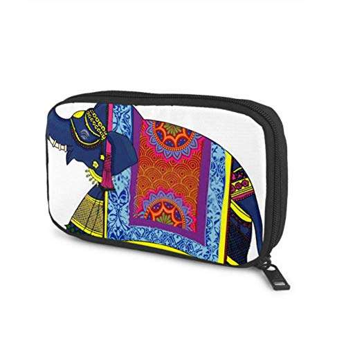 Electronics Accessories Organizer Bag Navy Blue Indian Elephant Decorated Traditional Electronics Organizer Traveling Electronic Organizer Storage Bag of Cases for Cable, Charger, Phone, USB, Sd Ca 2