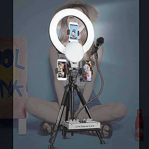 JION 14-Inch Self-Timer Ring Light with Tripod Stand and Phone Holder for Live/Makeup, Mini Led Camera Ring Light for YouTube Video/Photography Compatible with iPhone Xs Max Xr Android 4