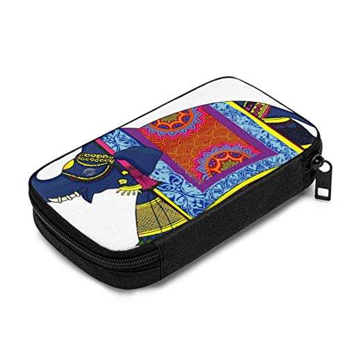 Electronics Accessories Organizer Bag Navy Blue Indian Elephant Decorated Traditional Electronics Organizer Traveling Electronic Organizer Storage Bag of Cases for Cable, Charger, Phone, USB, Sd Ca 3