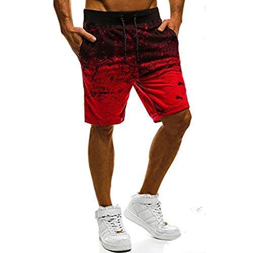 Men Shorts Athletic Casual Elastic Waist Sport Joggers Fitness Gradient Drawstring Relaxed Fit Short Pants (XL, Red) 2