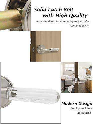 Interior Door Knobs Handles Modern Glass Door Knobs Passage Door Levers with Contemporary Satin Nickel Finish, Keyless Drop Door Handlesets for Hallway Closets, Reversible Handing - 2 Pack 4