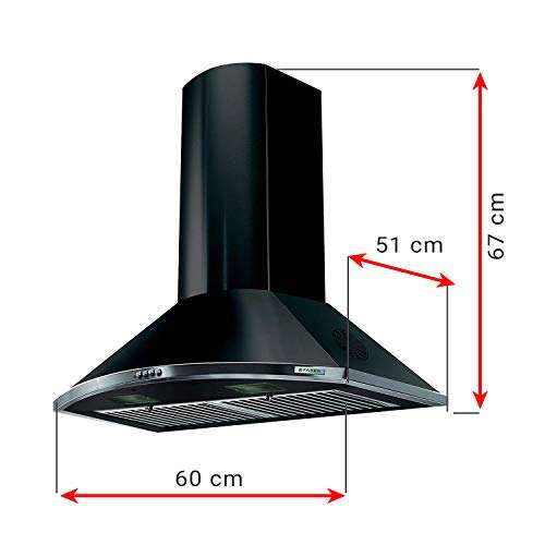 Faber 60 cm 1095 m³/HR Pyramid Kitchen Chimney (HOOD TENDER 3D BK T2S2 LTW 60, 2 Baffle Filters, Black) 3