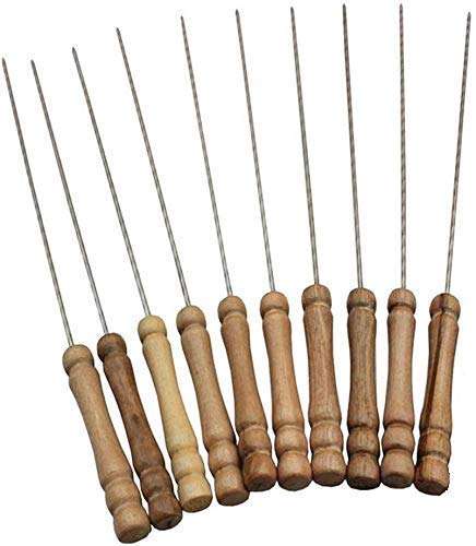 Barbecue Grill Skewers for BBQ Tandoor, Grill | Stainless Steel Stick Skewer with Wooden Handle, Wooden Skewer Stick Pack of 12 3