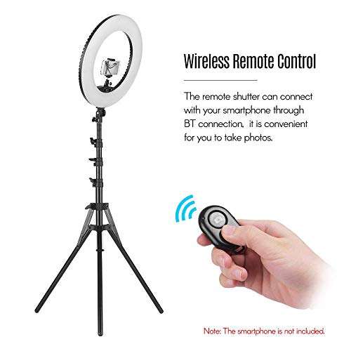 18 Inch Dimmable SMD LED Ring Light Kit 48W Stepless Brightess Adjustment 3200K-5600K Lighting Ringlight with Tripod Stand Carrying Bag Cell Phone Holder Hot Shoe Adapter 6