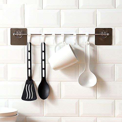 AP Plastic Magic Sticker ABS Stainless Steel Series Self Adhesive Bathroom Towel Rail Utensil Rack Kitchen Hanger Hooks (6 Plastic Hook) 3